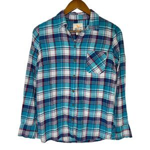Field And Stream Teal Plaid Long Sleeve Button Up Shirt Size Small Women’s